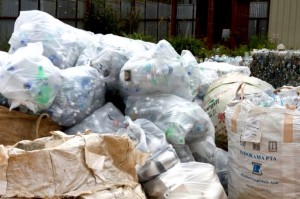 Mineral water bottles are separated from coloured plastics as they fetch a higher price